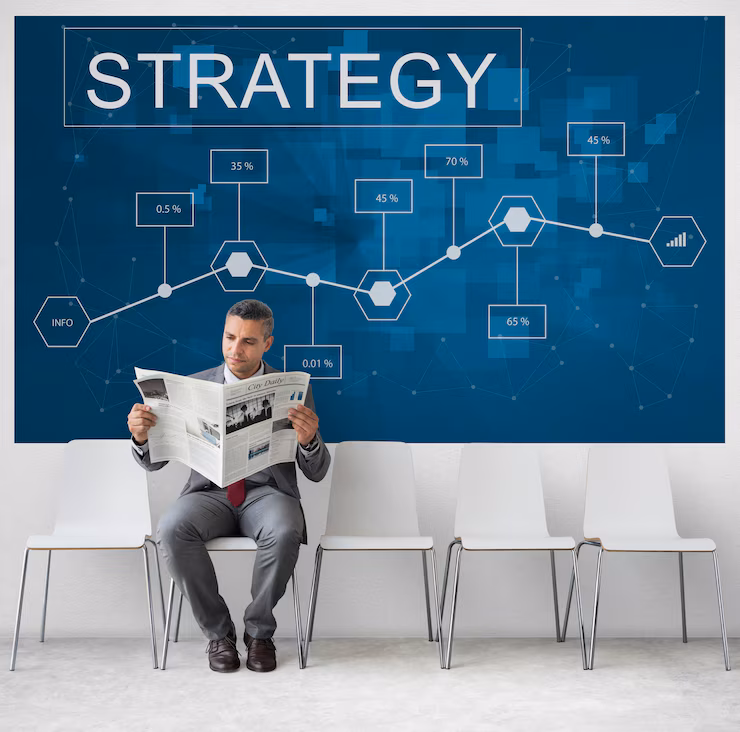 Strategic planning session with charts and analytics